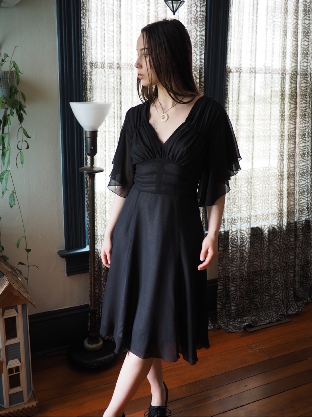Trashy Diva vintage silk black butterfly dress